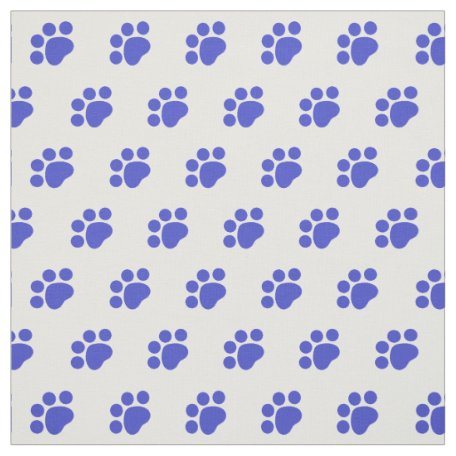 Blue and White Paw Print Fabric | Zazzle