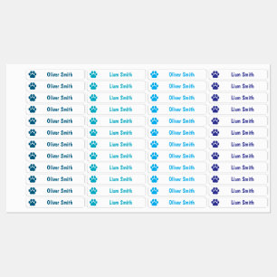Blue Paw Print Personalized Kids Name Labels
