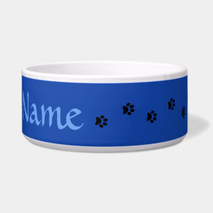 Blue Paw Print Personalized Pet Bowl