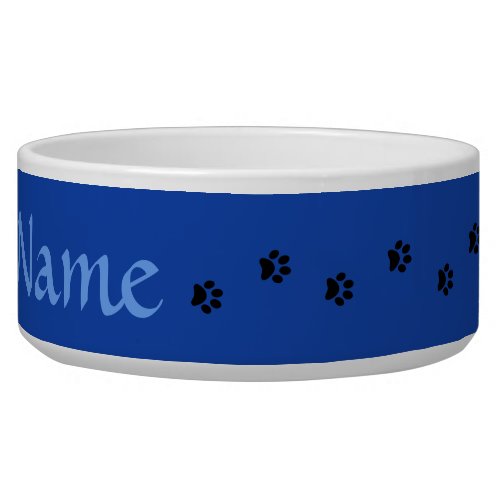 Blue Paw Print Personalized Pet Bowl