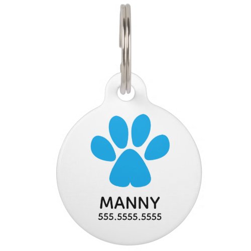Blue Paw Print Personalized Pet Details  QR Code Pet ID Tag