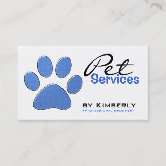 Blue Paw Print Pet Grooming Business Cards