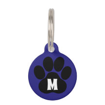 Blue Paw Print Pet Tag First Initial Contact Info