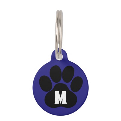 Blue Paw Print Pet Tag First Initial Contact Info