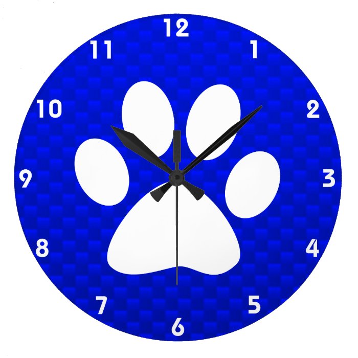 Blue Paw Print Round Wall Clock