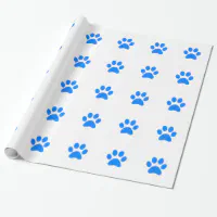 Blue Watercolor Paw Prints Birthday Wrapping Paper, Zazzle