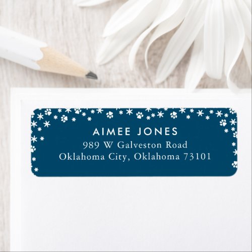 Blue Paw Prints and Snowflakes Return Address Label