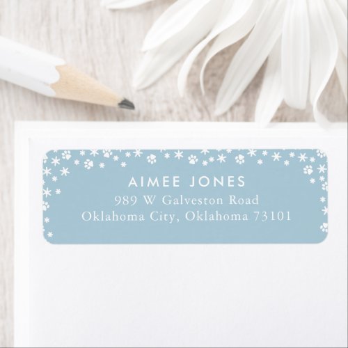 Blue Paw Prints and Snowflakes Return Address Label