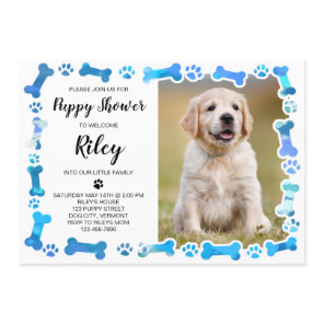 Blue Paw Prints Bones New Pet Dog Puppy Shower Invitation