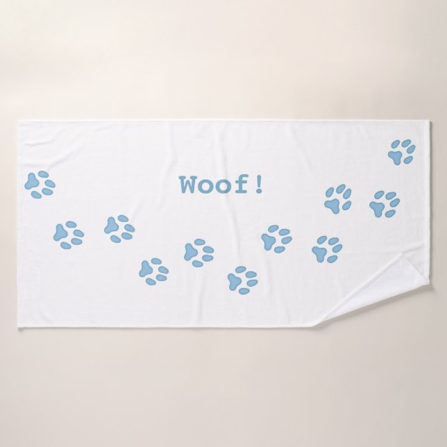 Blue Paw Prints Cute Personalized Dog's Name Bath Towel (Bath Towel)