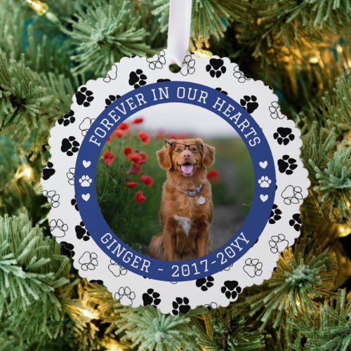 Blue Paw Prints Forever In Our Hearts Pet Memorial Ornament Card