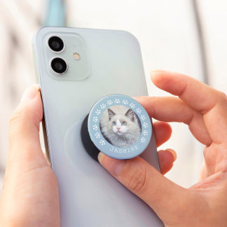 Blue Paw Prints Frame Personalized Pet Photo PopSocket