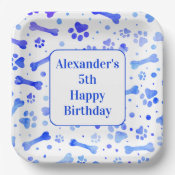 Blue Watercolor Paw Prints Birthday Wrapping Paper, Zazzle