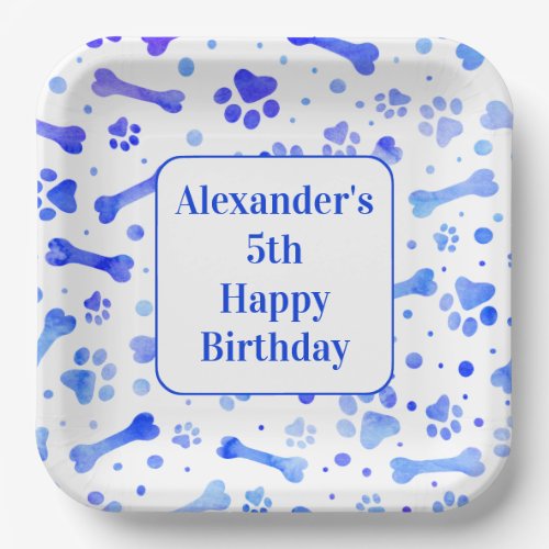 Blue Paw Prints Personalized Birthday Party Paper Plates