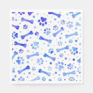 Blue Paw Prints Watercolor Birthday Party Napkins