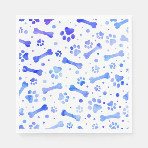 Blue Paw Prints Watercolor Birthday Party Napkins