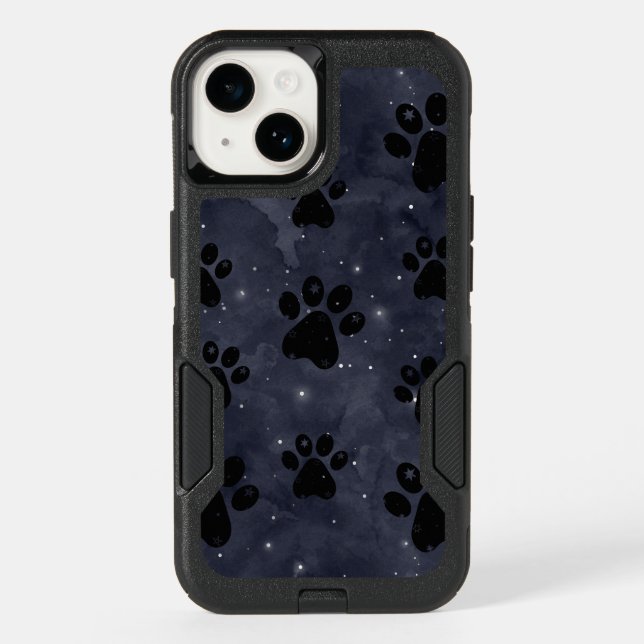 Blue Paw Stars Moon Watercolor Otterbox iPhone Case (Back)