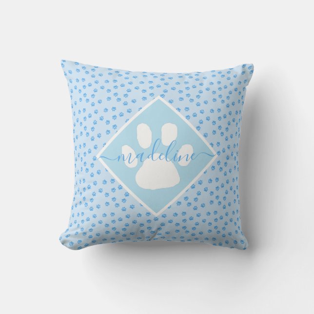 Blue pawprint personalized pillow (Front)