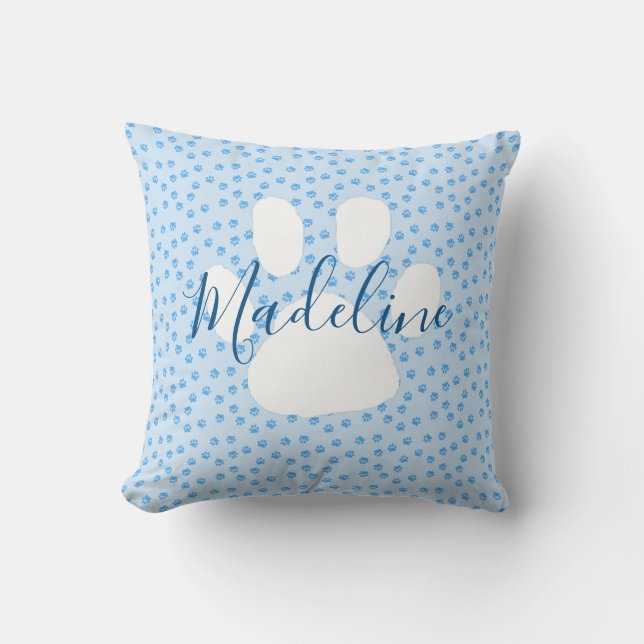 Blue pawprint personalized pillow (Front)