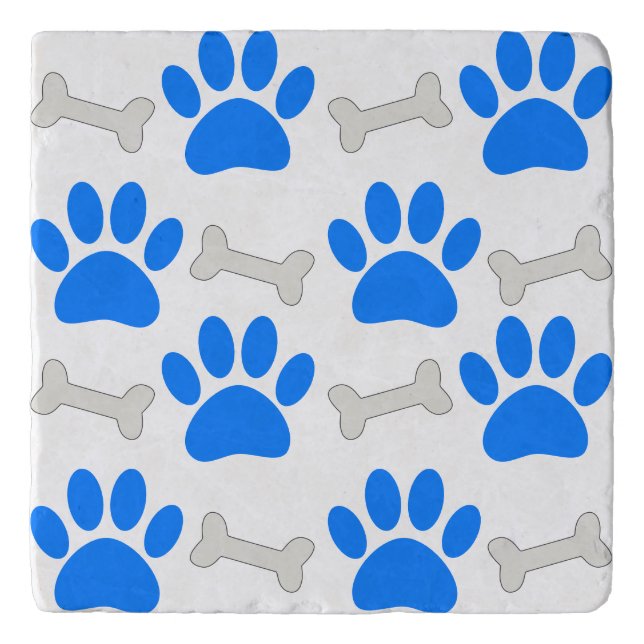 Blue Paws And Bones Seamless Pattern Custom   Trivet (Front)
