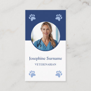 Blue Paws And Custom Photo Veterinarian Vet Clinic Business Card