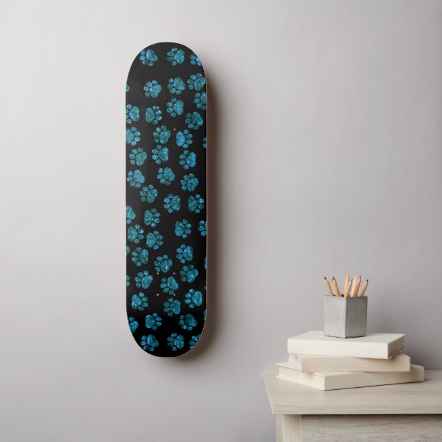 Blue Paws, Glitter Paws, Blue Glitter, Dog Paws Skateboard Deck (Wall Art)