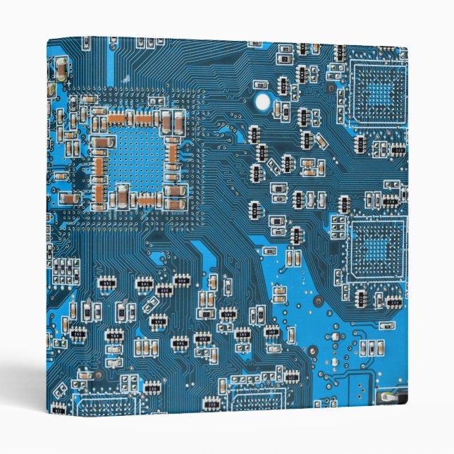 Blue PCB Circuit Board Design for IT Pros 3 Ring Binder (Front/Spine)