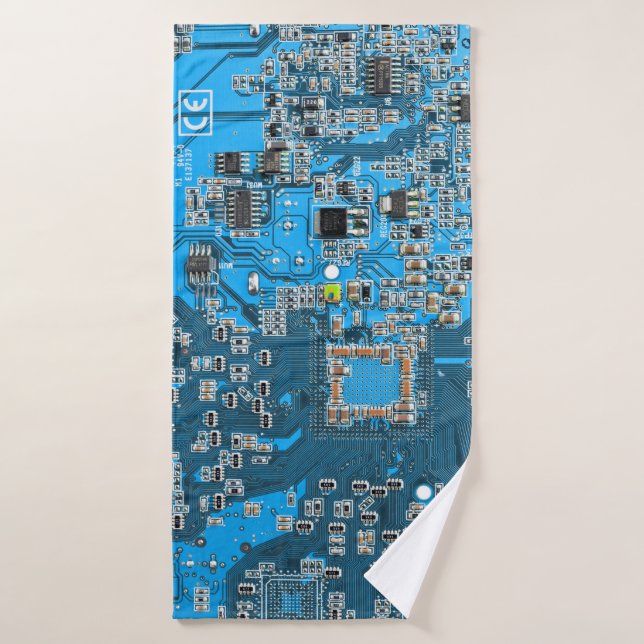 Blue PCB Circuit Board Design for IT Pros Bath Towel (Bath Towel)