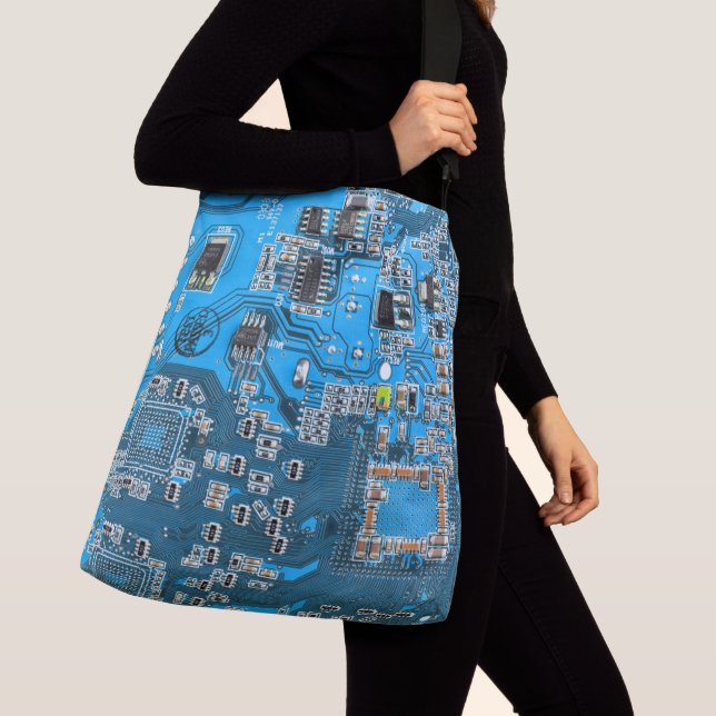 Blue PCB Circuit Board Design for IT Pros Crossbody Bag (Close Up)