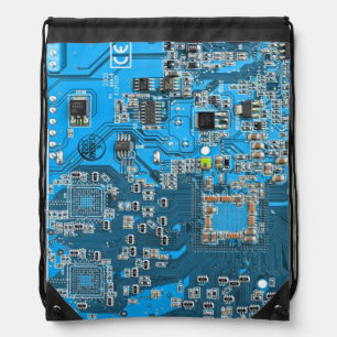 Blue PCB Circuit Board Design for IT Pros Drawstring Bag