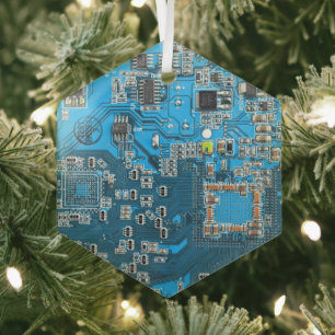 Blue PCB Circuit Board Design for IT Pros Glass Ornament