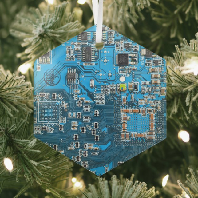 Blue PCB Circuit Board Design for IT Pros Glass Ornament (Insitu)