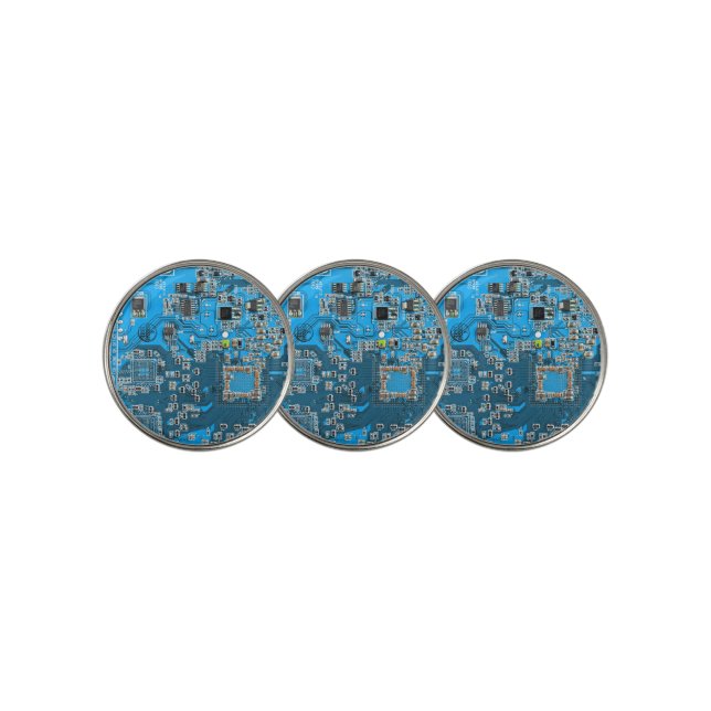 Blue PCB Circuit Board Design for IT Pros Golf Ball Marker (3 Up)
