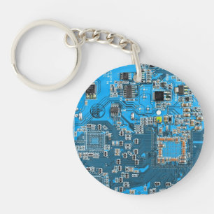 Blue PCB Circuit Board Design for IT Pros Keychain