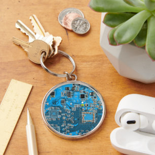 Blue PCB Circuit Board Design for IT Pros Keychain