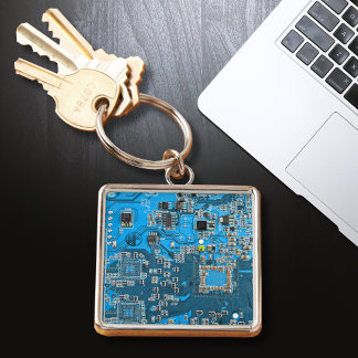Blue PCB Circuit Board Design for IT Pros Keychain