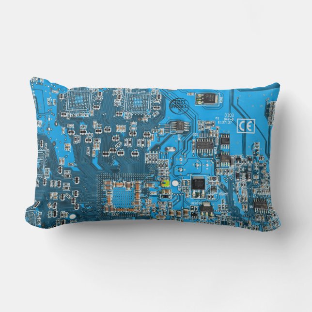 Blue PCB Circuit Board Design for IT Pros Lumbar Pillow (Front)