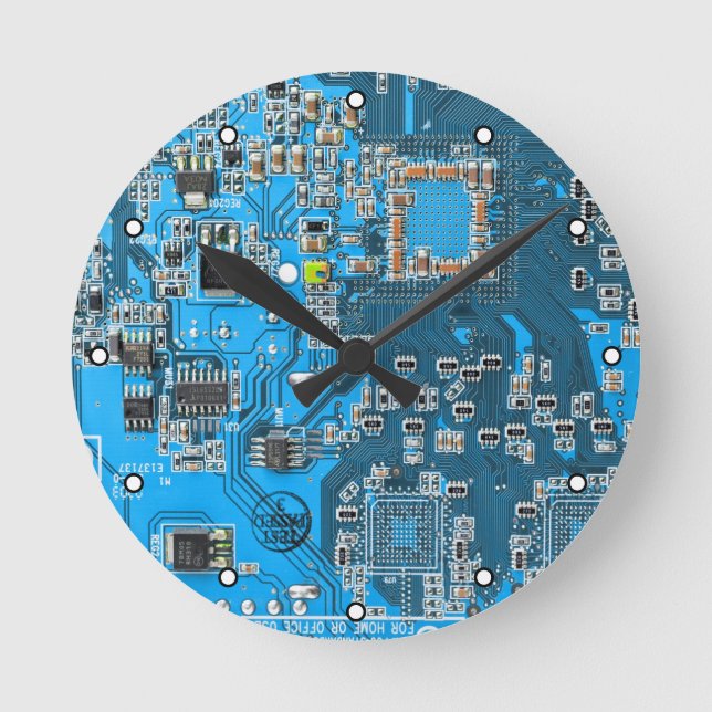 Blue PCB Circuit Board Design for IT Pros Round Clock (Front)