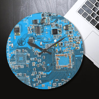 Blue PCB Circuit Board Design for IT Pros Round Clock