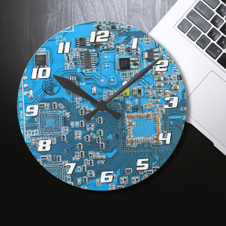 Blue PCB Circuit Board Design for IT Pros Round Clock
