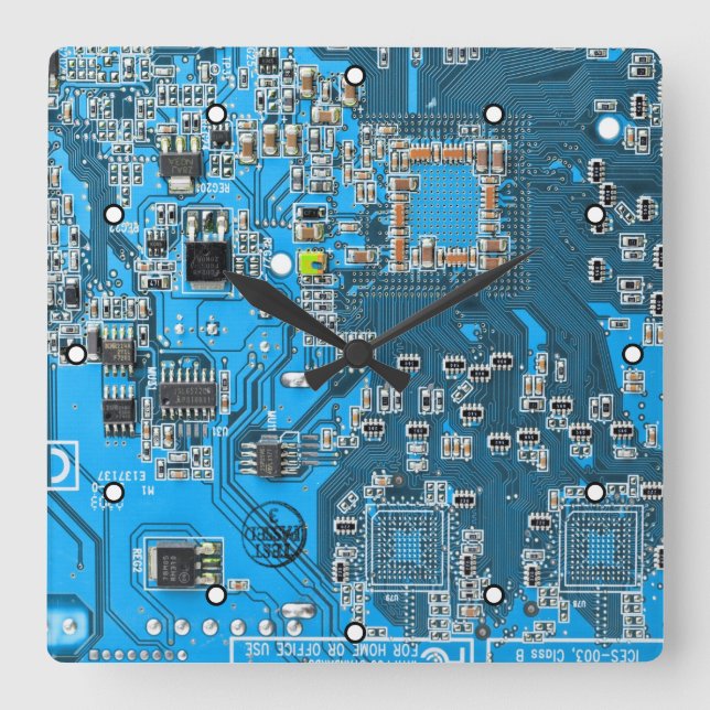 Blue PCB Circuit Board Design for IT Pros Square Wall Clock (Front)