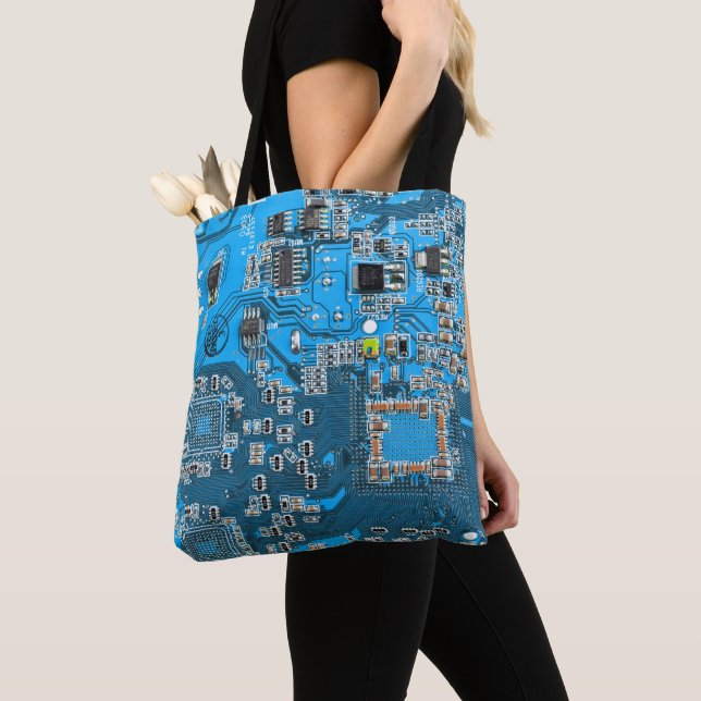 Blue PCB Circuit Board Design for IT Pros Tote Bag (Close Up)