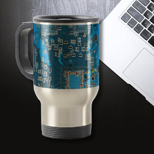 Blue PCB Circuit Board Design for IT Pros Travel Mug