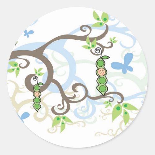 Blue Pea In A Pod Garden Boy Baby Shower Sticker