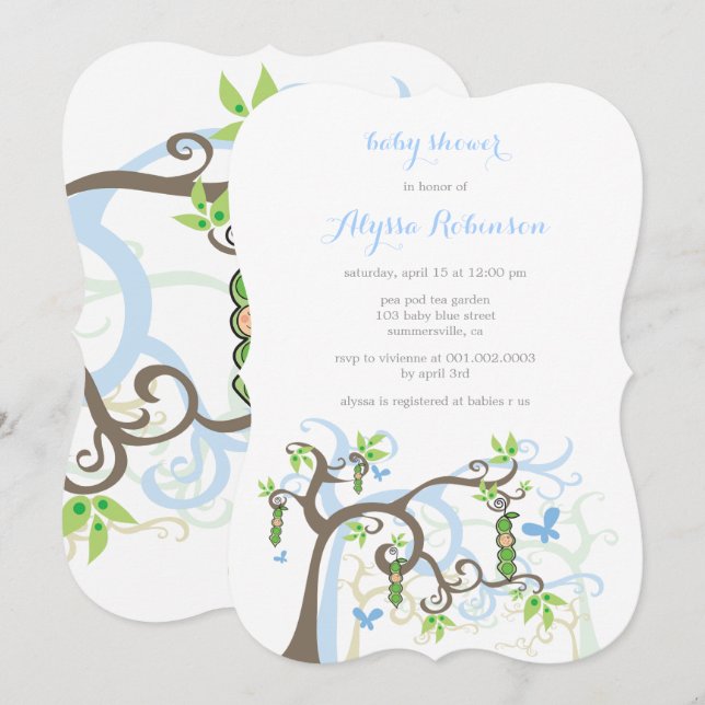 Blue Pea In The Pod Boy Baby Shower Invitation (Front/Back)