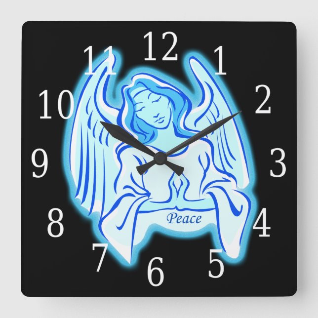 Blue Peace Angel Square Clock (Front)