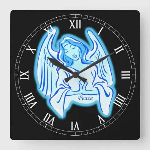 Blue Peace Angel Square Roman Numerals Clock