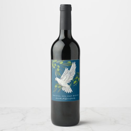 Blue Peace Dove and Olive Branches Custom Wine Label