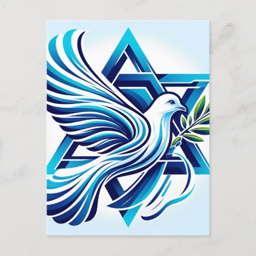 Blue Peace Dove and Star of David Postcard