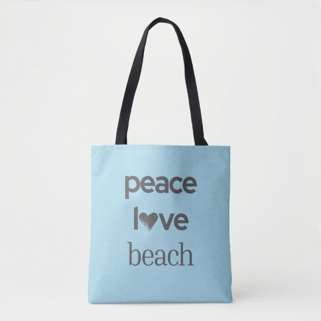 Blue Peace Love Beach Life | Graphic Motivational Tote Bag (Front)
